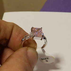 Created Pink Topaz Filled Anniversary Ring plated 925 Sterling Silver